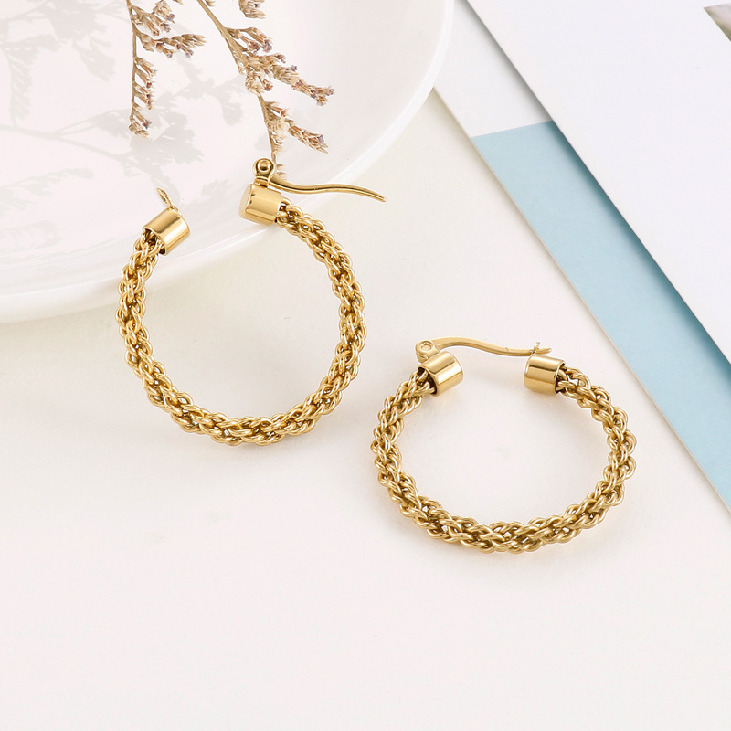 Stainless Steel Waterproof Tarnish Resistant Twisted Rope Hoop Earrings 18K Gold Plated Hypoallergenic Everyday Minimalist Jewelry