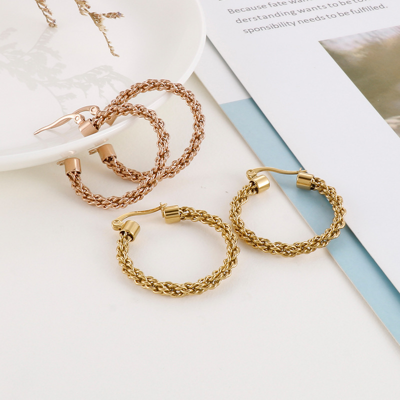 Stainless Steel Waterproof Tarnish Resistant Twisted Rope Hoop Earrings 18K Gold Plated Hypoallergenic Everyday Minimalist Jewelry