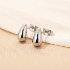 Minimalist Teardrop Stud Earrings for Women, Small Dainty Water Drop Jewelry, Gold Plated Stainless Steel Hypoallergenic Earring Studs, Everyday Basic Wear Gift