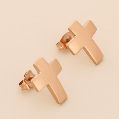 Minimalist Cross Stud Earrings for Women Men, Small 18K Gold Plated Stainless Steel Hypoallergenic Faith Jewelry, High Polish Everyday Wear Gift