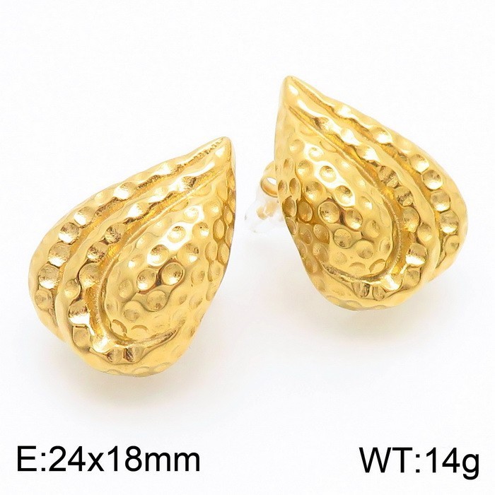 Vintage Gold Tone Hammered Waterdrop Stud Earrings for Women, Stainless Steel Dainty Hypoallergenic Lightweight Fashion Jewelry Gift
