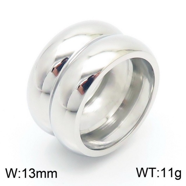 18K Vacuum Plated Stainless Steel High Polish Thick Double Ring Band 13mm Width