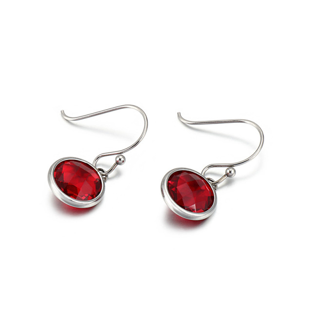 Stainless Steel Birthstone Dangle Earrings for Women Girls, Round Cubic Zirconia Hypoallergenic Drop Hook Earrings, Multi-Color Christmas/Birthday Jewelry Gift