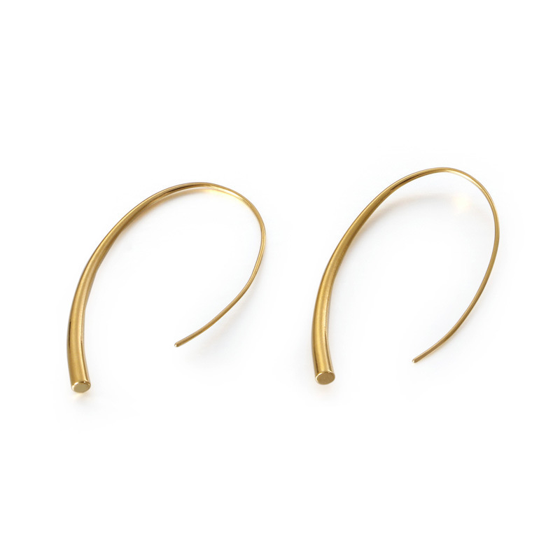 18K Gold Plated Stainless Steel Minimalist Long Curved Threader Earrings for Women, Dainty U-Shape Hypoallergenic Hook Drop Dangle Jewelry