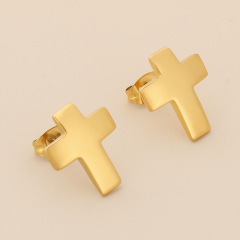 Minimalist Cross Stud Earrings for Women Men, Small 18K Gold Plated Stainless Steel Hypoallergenic Faith Jewelry, High Polish Everyday Wear Gift