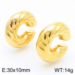 Stainless Steel C-Shape Ear Cuffs for Women, Non Piercing Helix Cartilage Clip On Earrings, Gold/Silver Plated, Chunky Ribbed Punk Statement Jewelry