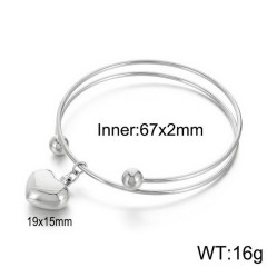 18K Gold Plated Stainless Steel Bangle Bracelet for Women, Double Wire Open Adjustable Cuff, Minimalist Heart Charm Dainty Jewelry Gift