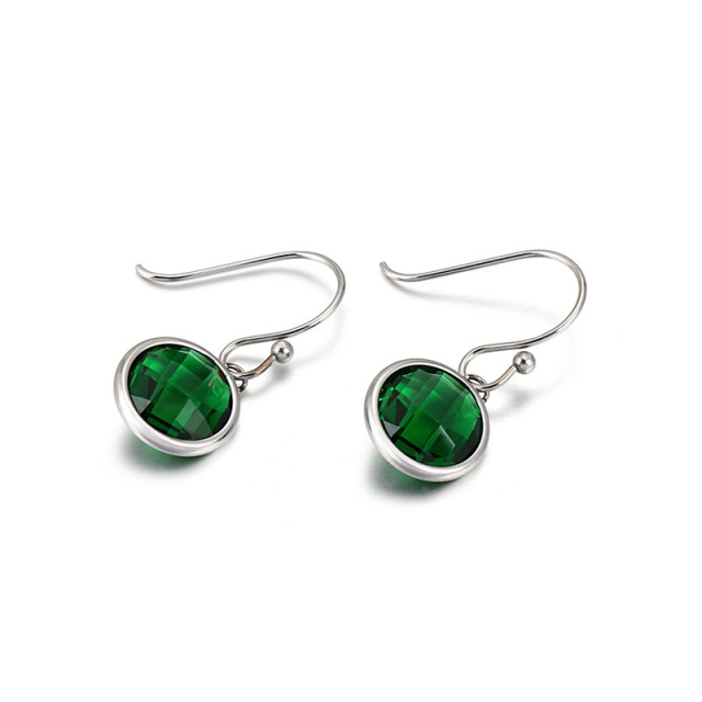 Stainless Steel Birthstone Dangle Earrings for Women Girls, Round Cubic Zirconia Hypoallergenic Drop Hook Earrings, Multi-Color Christmas/Birthday Jewelry Gift