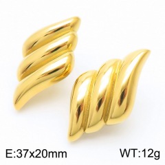 18K Gold Stainless Steel Swirl Clip-on Earrings for Women, Chunky Statement Wave Studs, Non-Pierced Hypoallergenic Fashion Jewelry