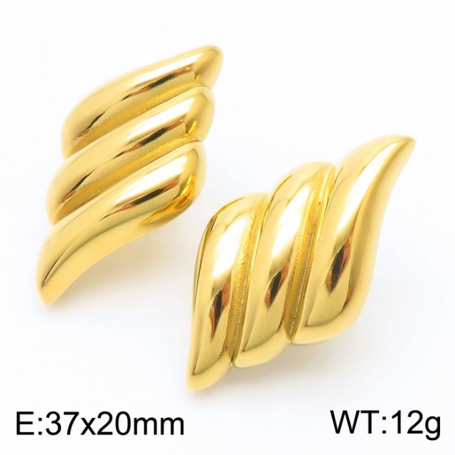 18K Gold Stainless Steel Swirl Clip-on Earrings for Women, Chunky Statement Wave Studs, Non-Pierced Hypoallergenic Fashion Jewelry