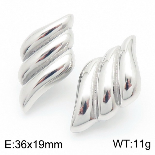 18K Gold Stainless Steel Swirl Clip-on Earrings for Women, Chunky Statement Wave Studs, Non-Pierced Hypoallergenic Fashion Jewelry