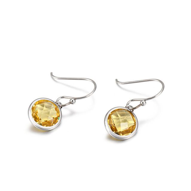 Stainless Steel Birthstone Dangle Earrings for Women Girls, Round Cubic Zirconia Hypoallergenic Drop Hook Earrings, Multi-Color Christmas/Birthday Jewelry Gift