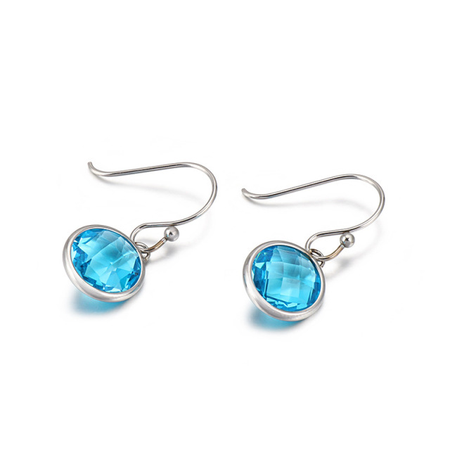 Stainless Steel Birthstone Dangle Earrings for Women Girls, Round Cubic Zirconia Hypoallergenic Drop Hook Earrings, Multi-Color Christmas/Birthday Jewelry Gift