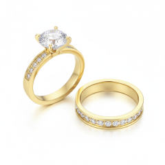 Luxurious 18K Gold Plated Couples Wedding Band Set, Women's Solitaire Engagement Ring with Men's/Women's Eternity Wedding Band, Anniversary Promise Gift