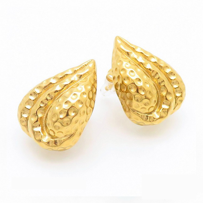 Vintage Gold Tone Hammered Waterdrop Stud Earrings for Women, Stainless Steel Dainty Hypoallergenic Lightweight Fashion Jewelry Gift