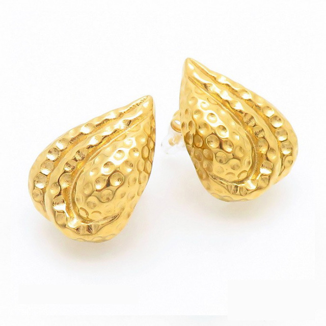 Vintage Gold Tone Hammered Waterdrop Stud Earrings for Women, Stainless Steel Dainty Hypoallergenic Lightweight Fashion Jewelry Gift