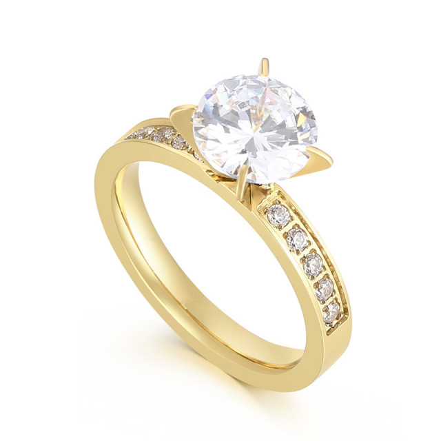 Luxurious 18K Gold Plated Couples Wedding Band Set, Women's Solitaire Engagement Ring with Men's/Women's Eternity Wedding Band, Anniversary Promise Gift