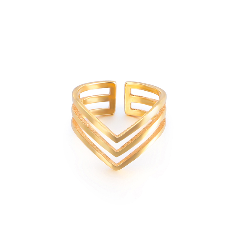 4 Pcs Gold Plated Stainless Steel Open Rings Set for Women, Stackable Minimalist Band Rings, Dainty CZ Chevron/Lightning/Wave Design Statement Jewelry