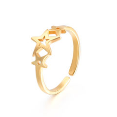 3 Pcs 18K PVD Gold Plated Star Vine Geometric Rings Set for Women, Stainless Steel Open Design Non-Adjustable Statement Jewelry Gift