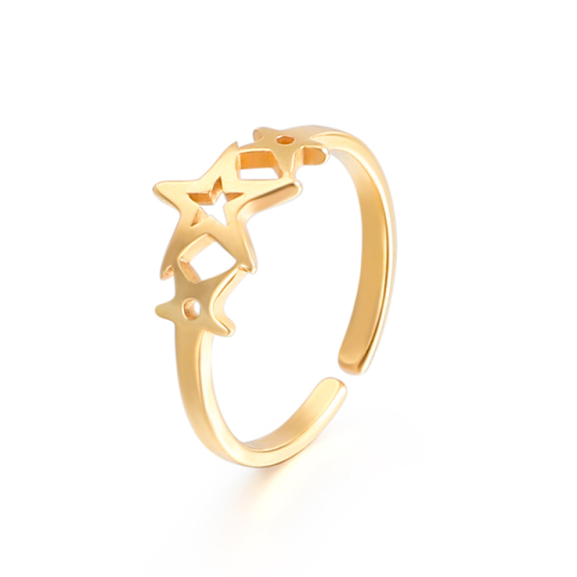 3 Pcs 18K PVD Gold Plated Star Vine Geometric Rings Set for Women, Stainless Steel Open Design Non-Adjustable Statement Jewelry Gift