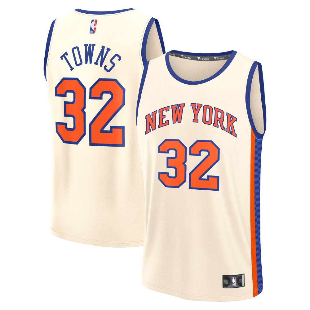 Men's New York Knicks Karl-Anthony Towns Fanatics Cream 2025/26 City Edition Fast Break Jersey