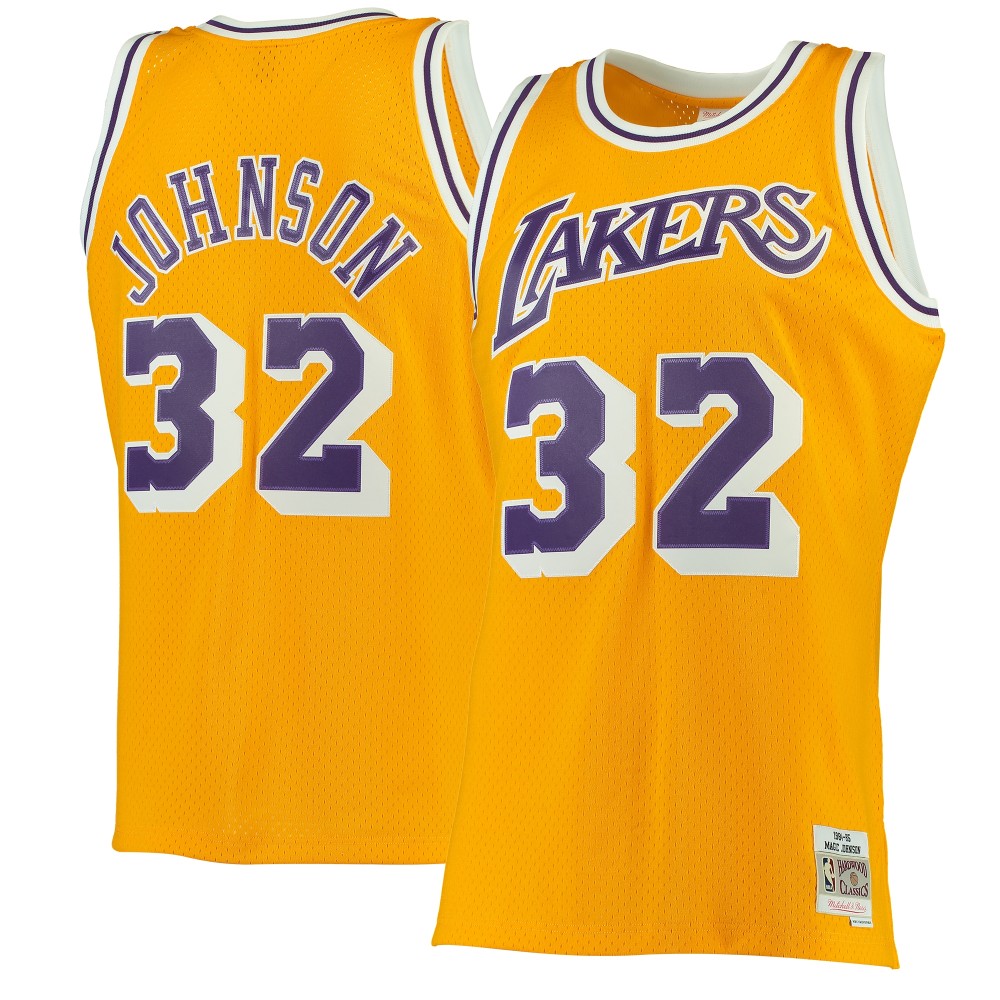 Men's Los Angeles Lakers Magic Johnson Mitchell & Ness Purple 1984/85 Hardwood Classics Swingman Jersey