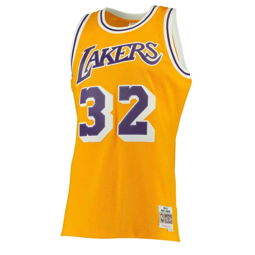 Men's Los Angeles Lakers Magic Johnson Mitchell & Ness Purple 1984/85 Hardwood Classics Swingman Jersey