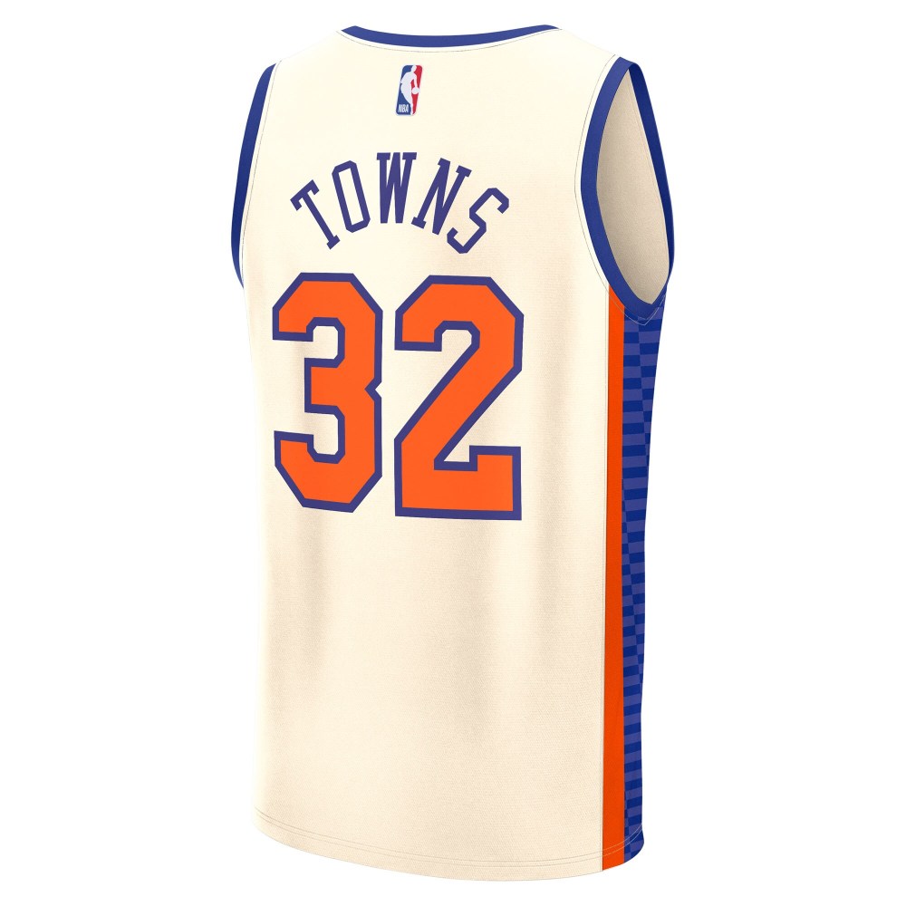 Men's New York Knicks Karl-Anthony Towns Fanatics Cream 2025/26 City Edition Fast Break Jersey