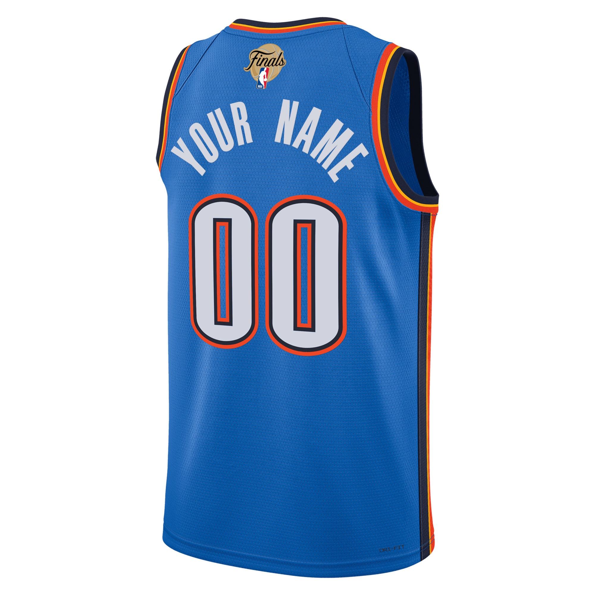 Unisex Oklahoma City Thunder Nike Blue 2025 NBA Finals Patch Custom Swingman Jersey - Icon Edition