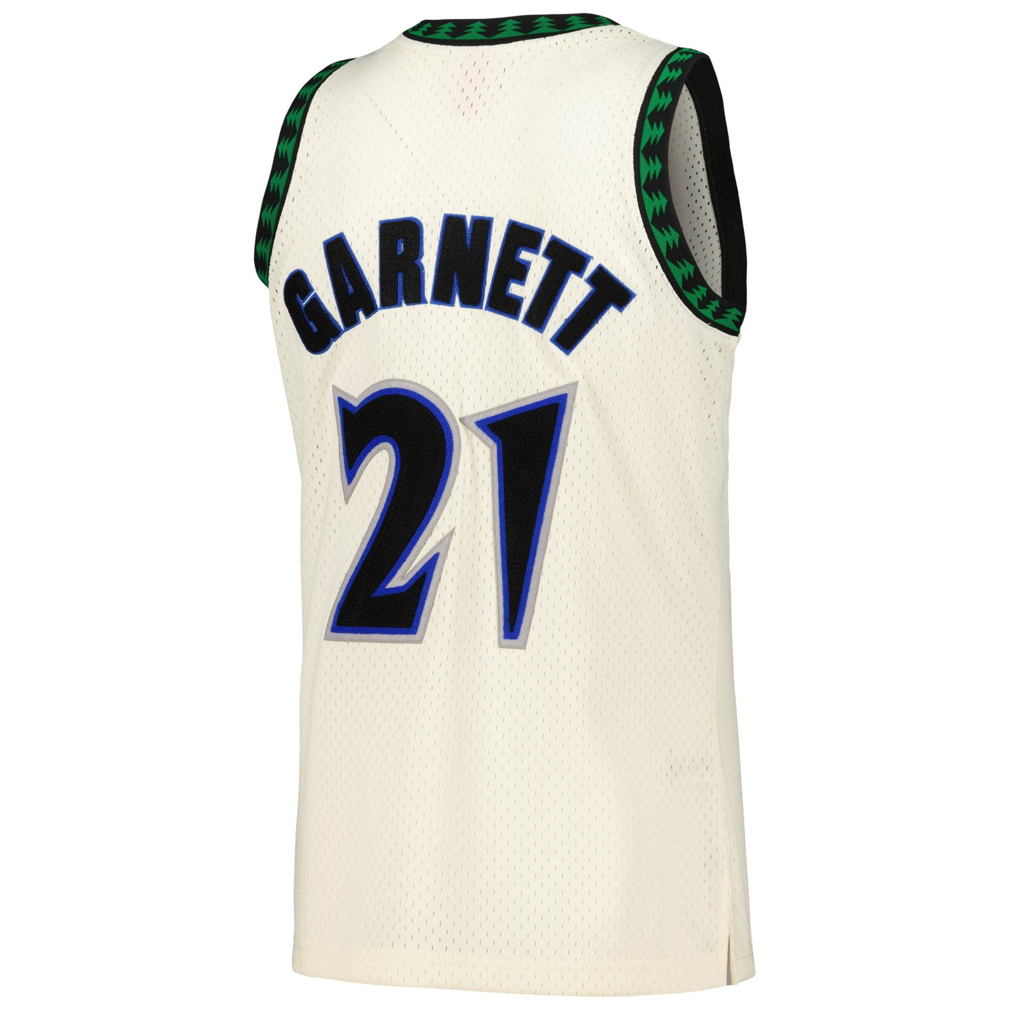 Men's Minnesota Timberwolves Kevin Garnett Mitchell & Ness Cream Chainstitch Swingman Jersey