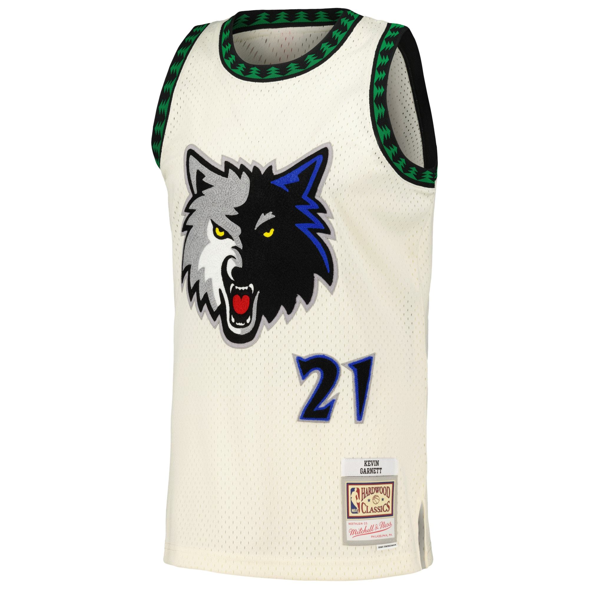 Men's Minnesota Timberwolves Kevin Garnett Mitchell & Ness Cream Chainstitch Swingman Jersey