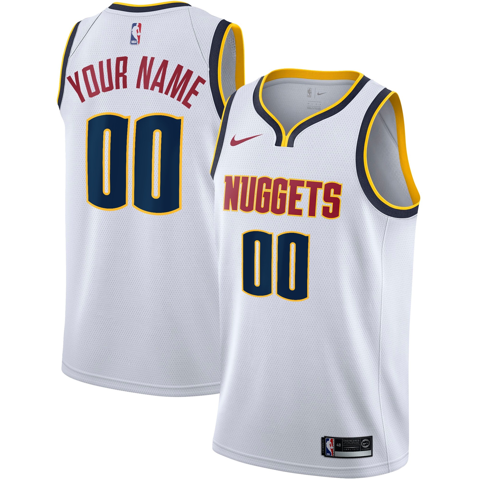 Men's Denver Nuggets Nike White Swingman Custom Jersey - Association Edition