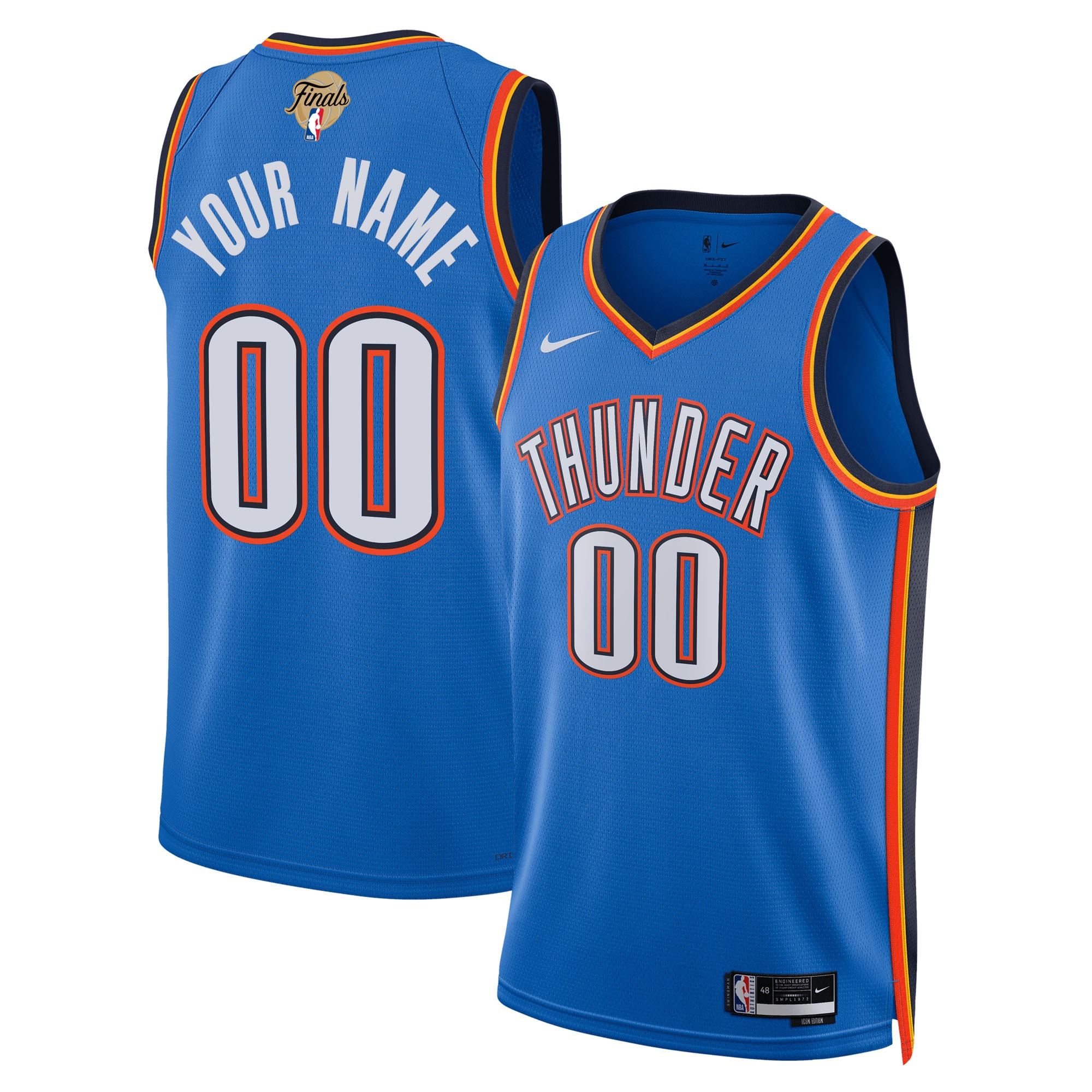 Unisex Oklahoma City Thunder Nike Blue 2025 NBA Finals Patch Custom Swingman Jersey - Icon Edition