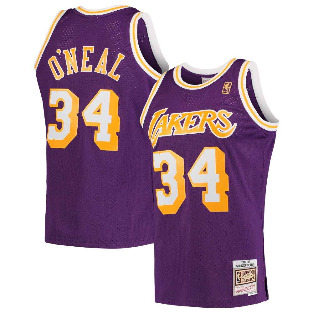 Men's Los Angeles Lakers Shaquille O'Neal Mitchell & Ness Gold 1996/97 Hardwood Classics Swingman Jersey