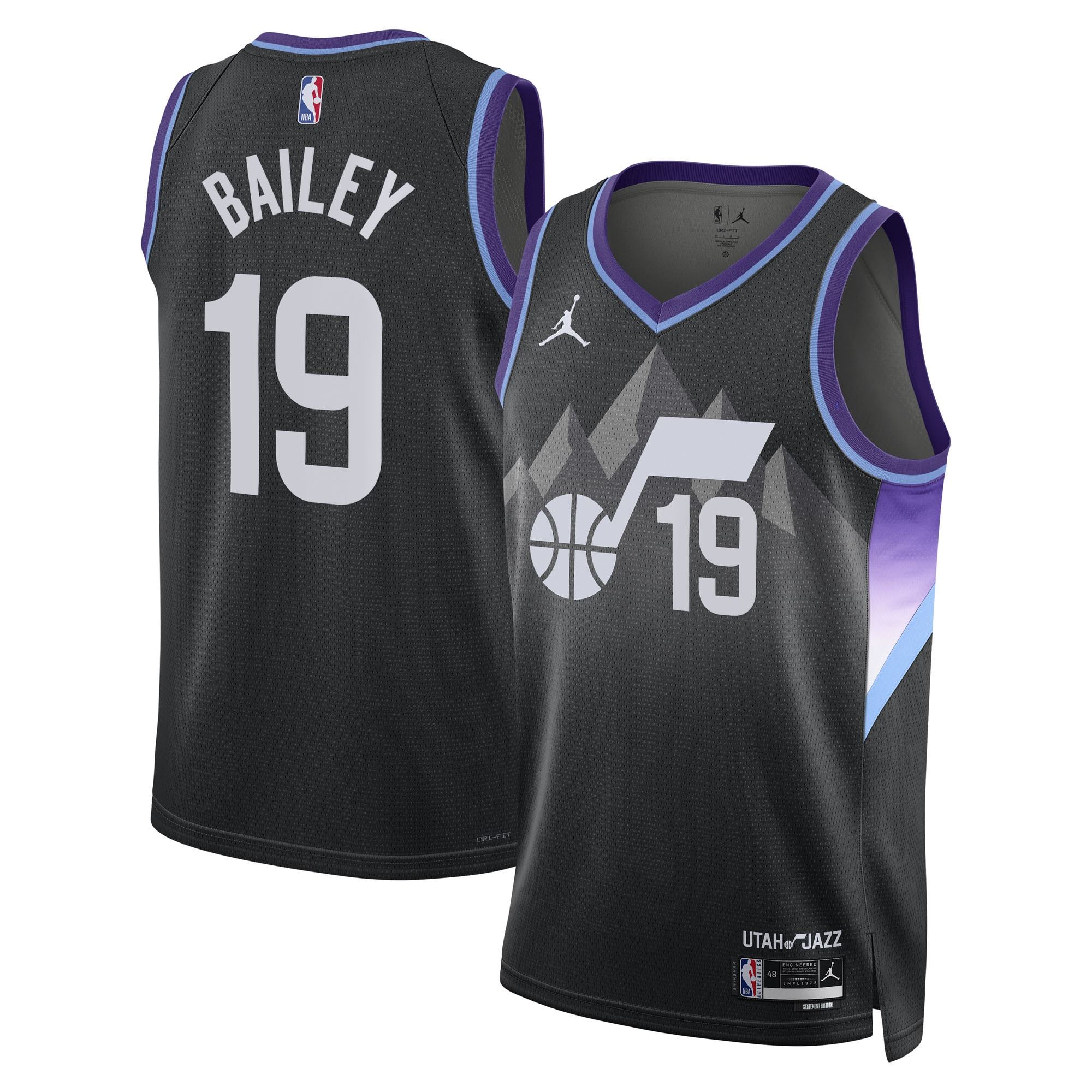 Unisex Utah Jazz Ace Bailey Jordan Brand Black Swingman Player Jersey - Statement Edition