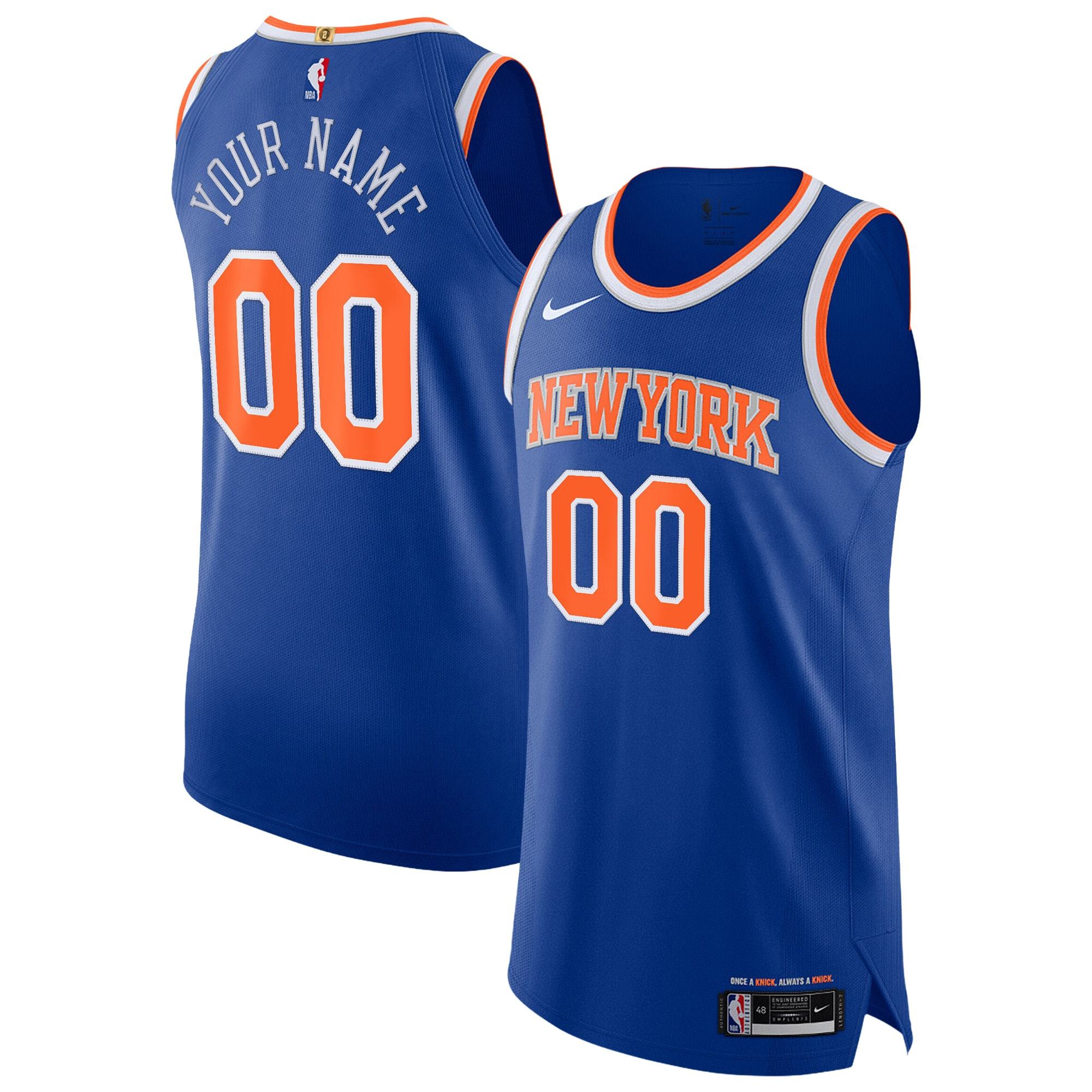 Men's New York Knicks Nike Blue Authentic Custom Jersey - Icon Edition