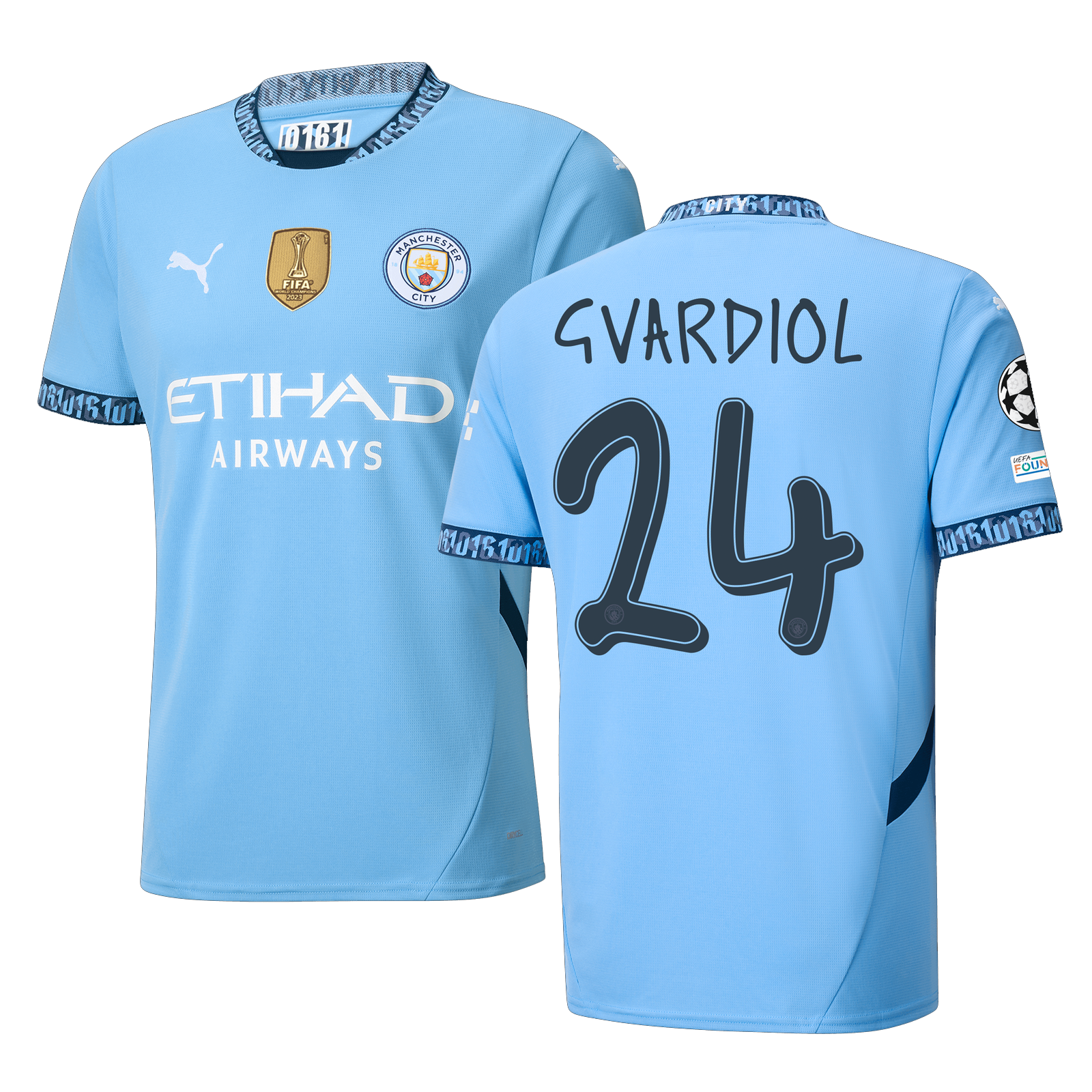 Puma Manchester Jo?ko Gvardiol Home Jersey w/ Champions League + Club World Cup Patch 24/25 (Team Light Blue/Marine Blue)
