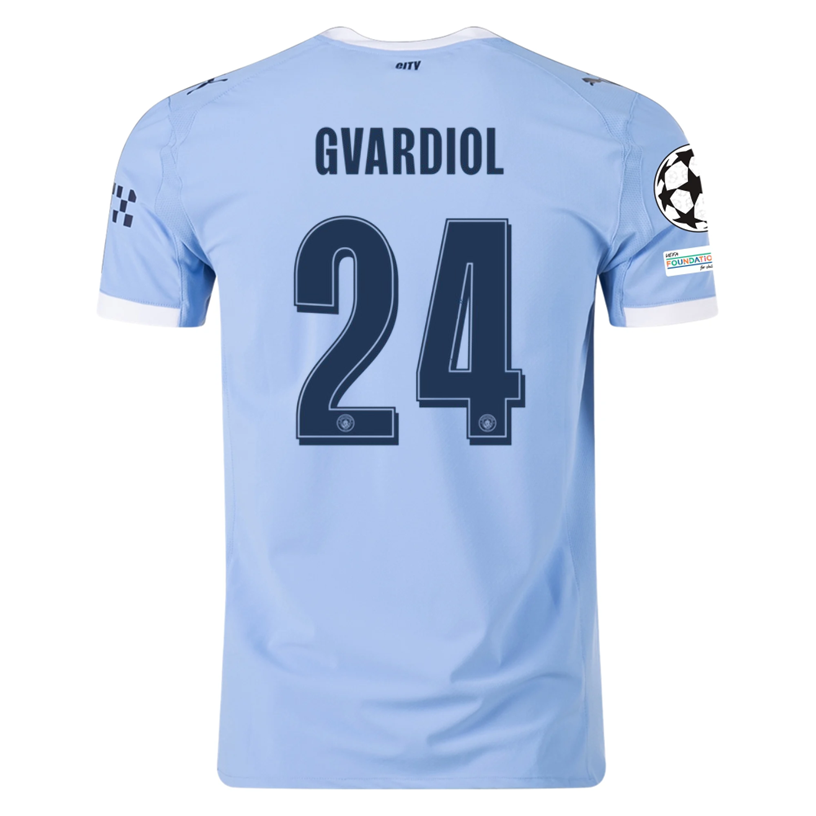 Puma Manchester City Authentic Bernardo Home Jersey w/ Champions League Patches 25/26 (Team Light Blue/White)