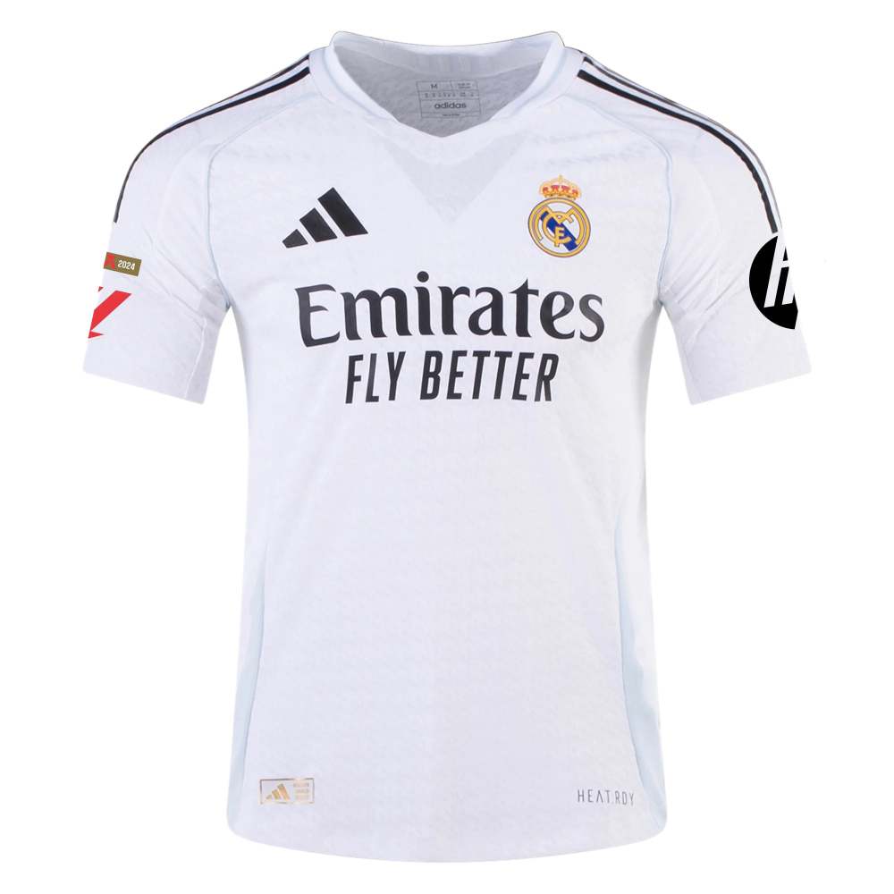 adidas Mbappé Real Madrid Authentic Home Jersey w/ La Liga Patches 24/25 (White/Black)