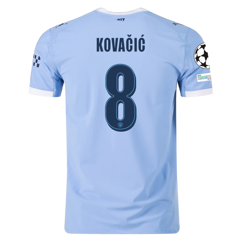 Puma Manchester City Authentic Stones Home Jersey w/ Champions League Patches 25/26 (Team Light Blue/White)