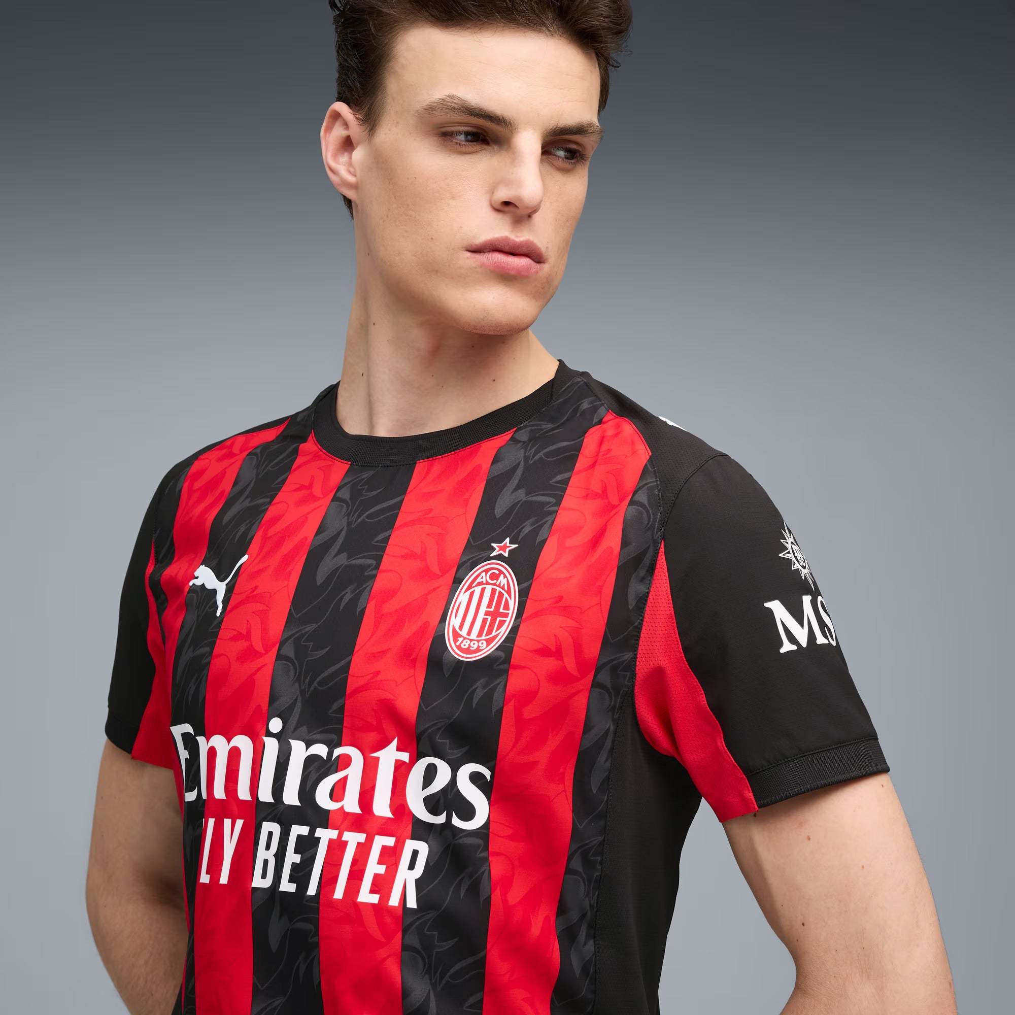 Puma Pulisic Men's AC Milan Authentic Home Jersey 25/26 w/ Seria A Patch (Red/Black)