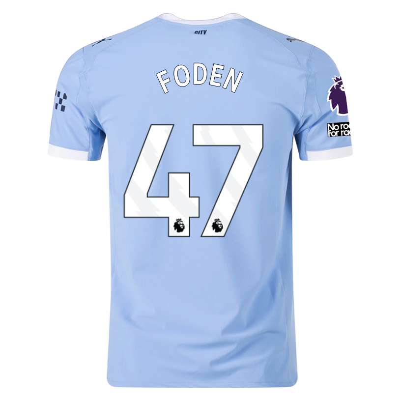 Puma Manchester City Authentic Khusanov Home Jersey w/ EPL + No Room For Racism Patches 25/26 (Team Light Blue/White)