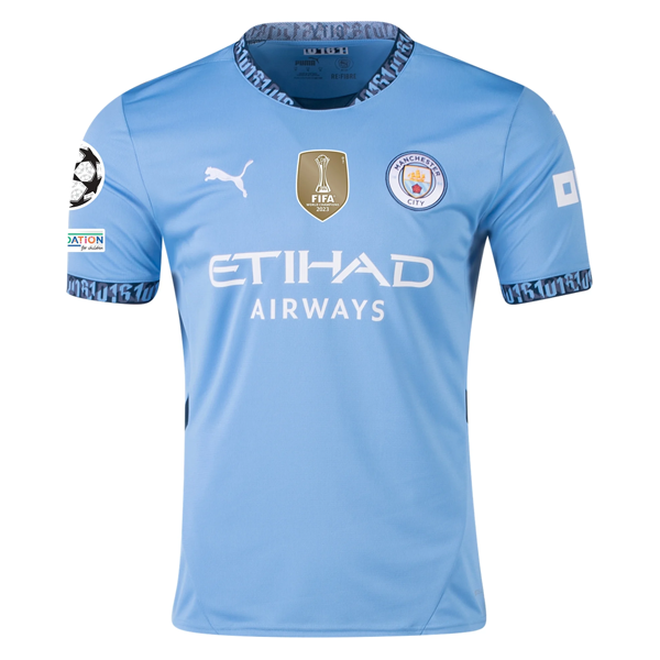 Puma Manchester Jack Grealish Home Jersey w/ Champions League + Club World Cup Patch 24/25 (Team Light Blue/Marine Blue)