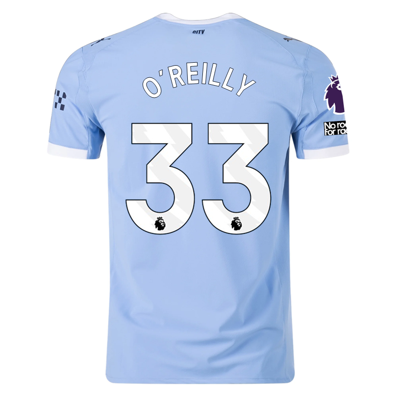 Puma Manchester City Authentic Akanji Home Jersey w/ EPL + No Room For Racism Patches 25/26 (Team Light Blue/White)