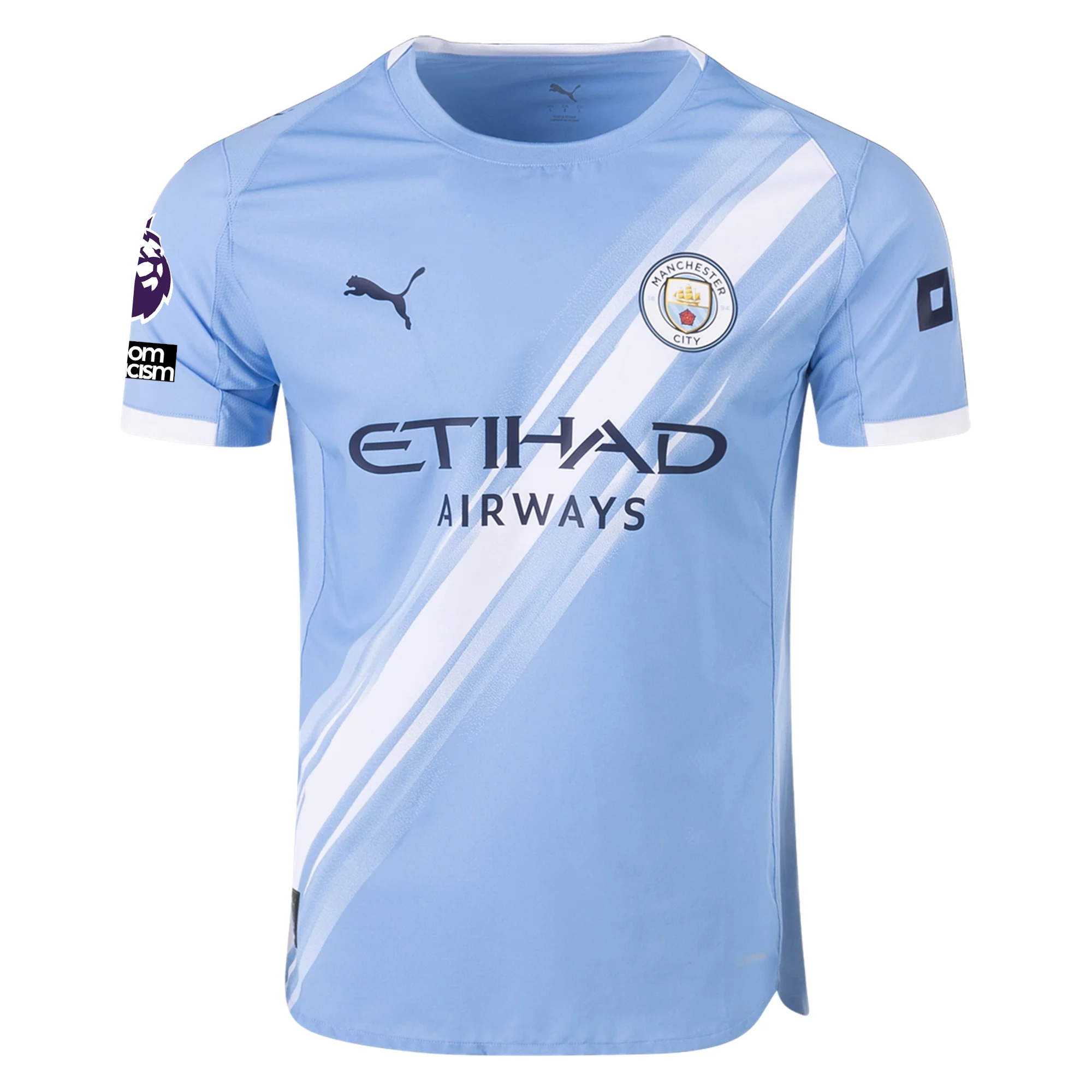 Puma Manchester City Authentic Ruben Home Jersey w/ EPL + No Room For Racism Patches 25/26 (Team Light Blue/White)