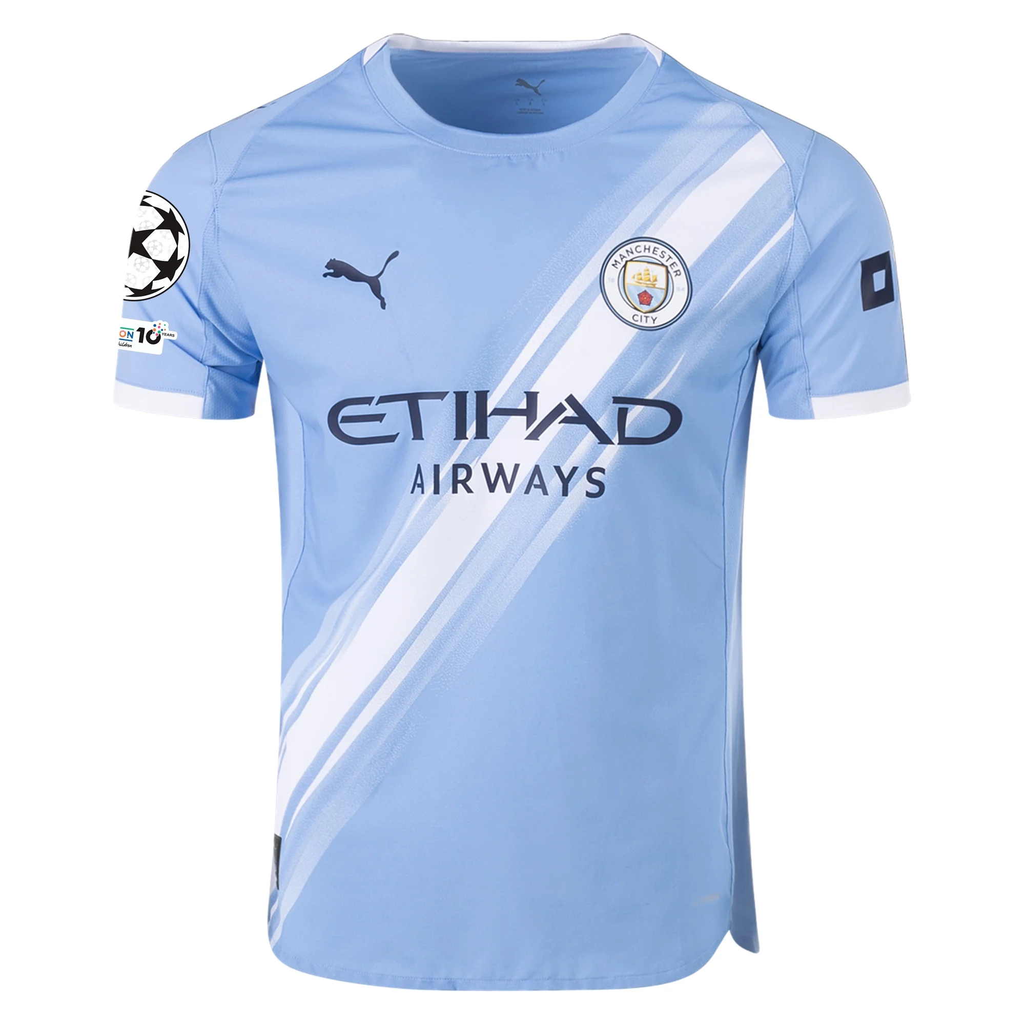 Puma Manchester City Authentic Khusanov Home Jersey w/ Champions League Patches 25/26 (Team Light Blue/White)