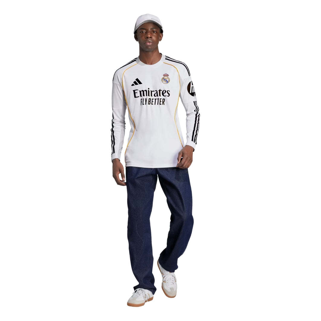 adidas Real Madrid Trent Long Sleeve Home Jersey w/ Champions League Patches 25/26 (White)