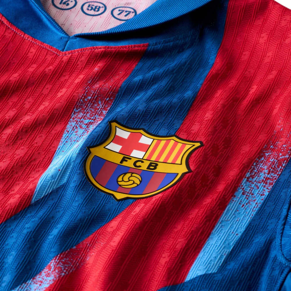Nike Men's FC Barcelona Olmo 4th Authentic Jersey 25/26 w/ La Liga Patches (Blue/Red/Yellow)