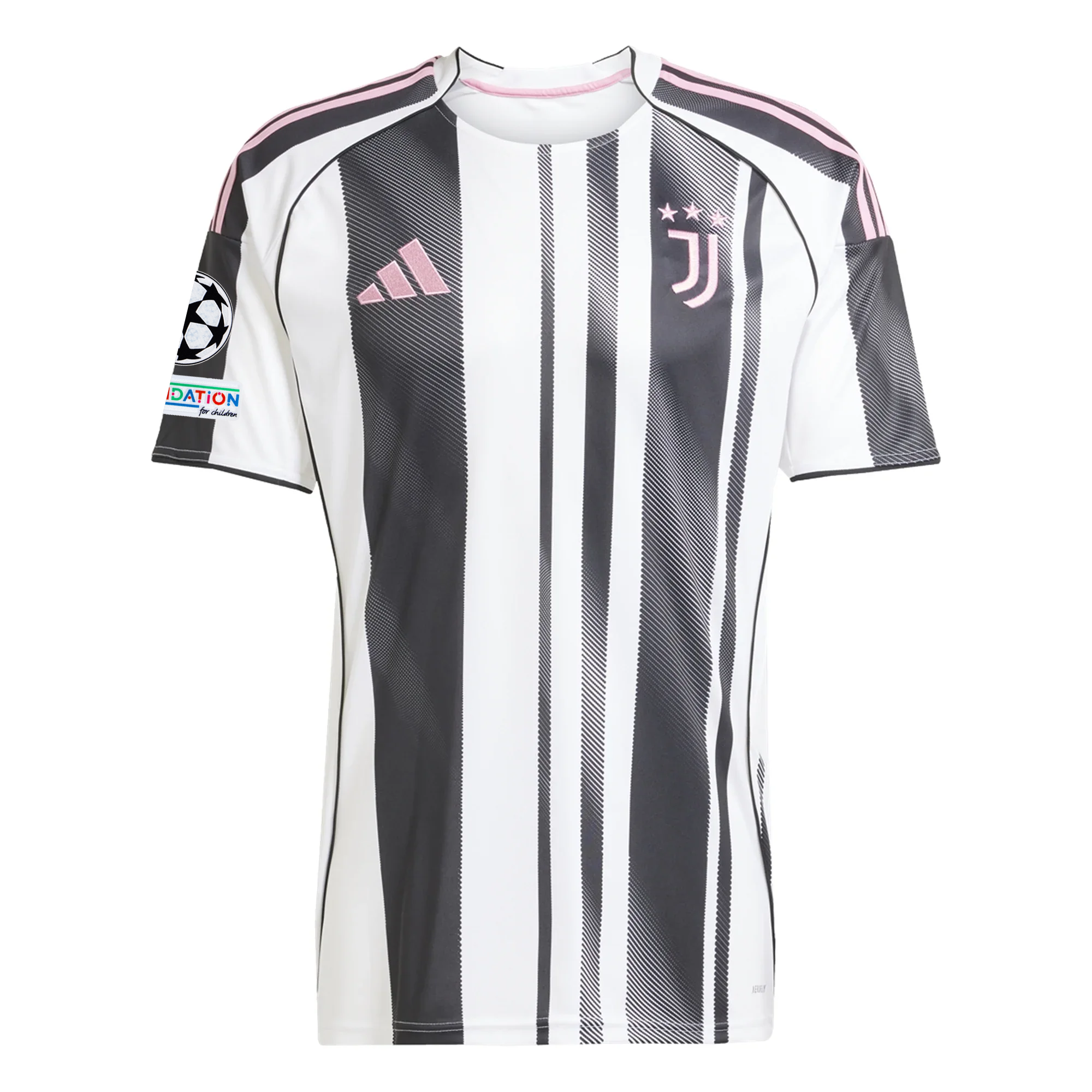 adidas Juventus Kalulu Home Jersey w/ Champions League Patches 25/26 (White/Black/Pink)