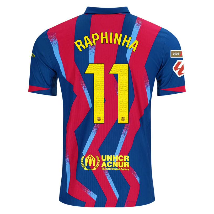 Nike Men's FC Barcelona Raphinha 4th Authentic Jersey 25/26 w/ La Liga Patches (Blue/Red/Yellow)